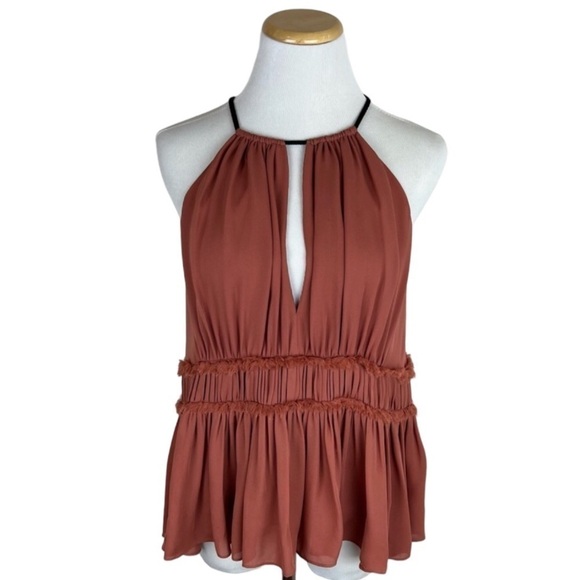 Cinq A Sept Lotus Peplum Silk Halter Top - Picture 5 of 12